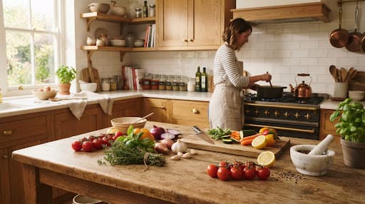 A cook preparing a household meal